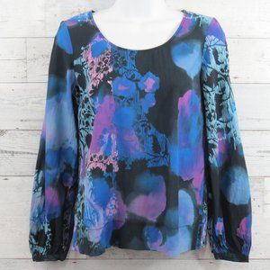 See By Chloe Long Sleeve Abstract Blue Purple Top Blouse Women's 2